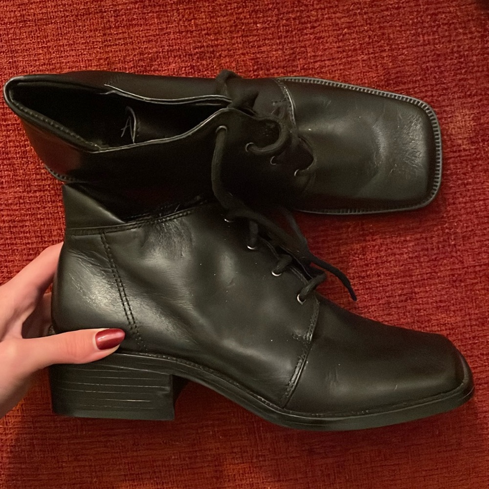 Vintage black leather ankle boots